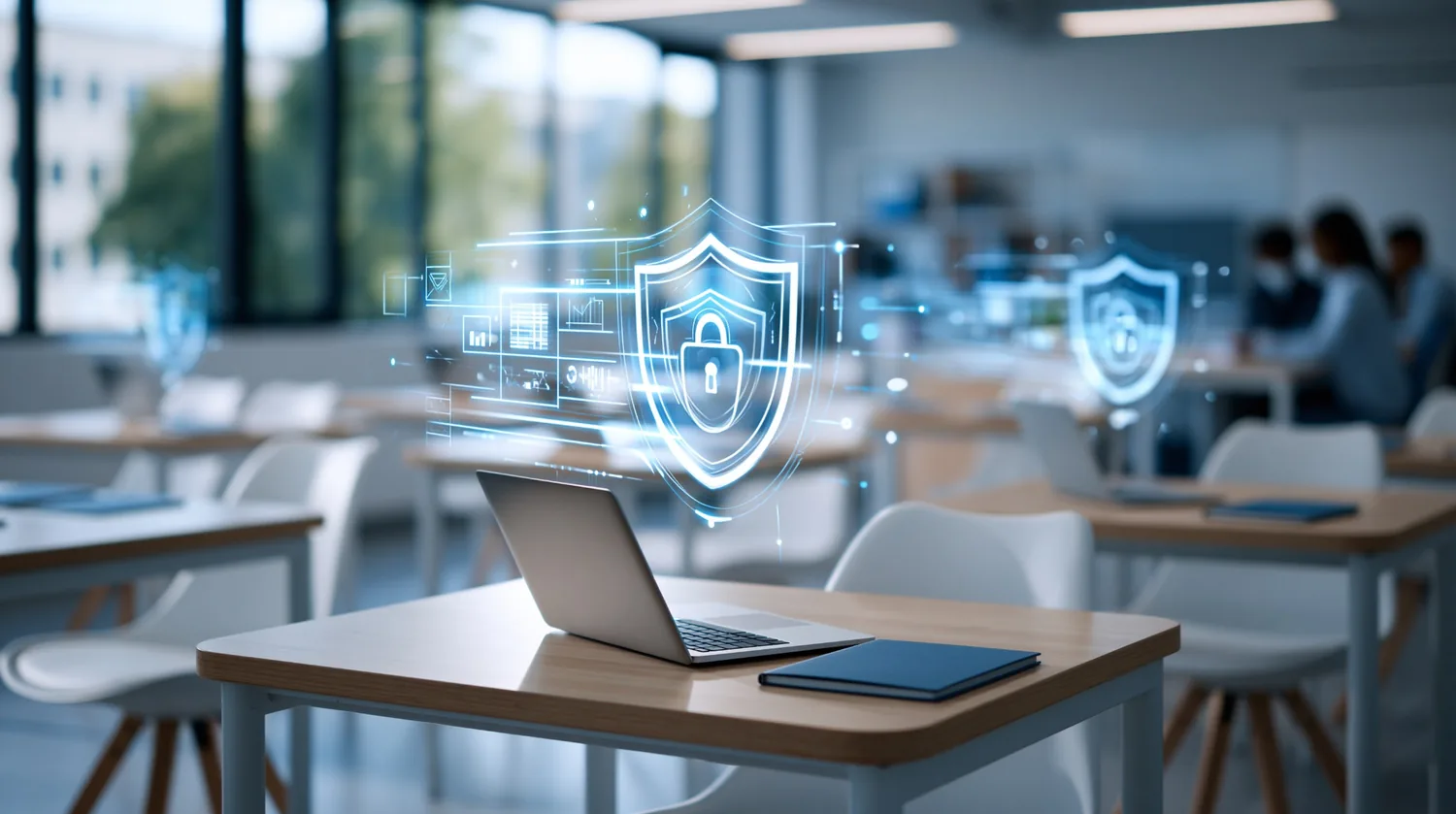 Business laptop protected by cybersecurity controls
