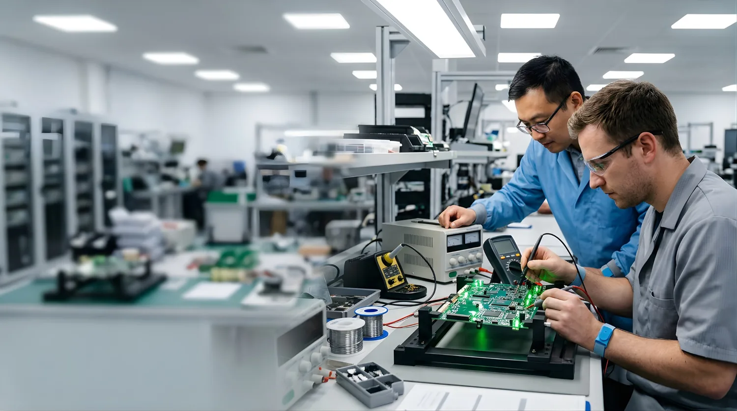 Technicians diagnosing and repairing computer hardware